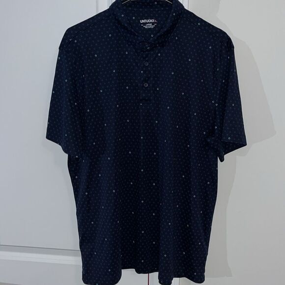 UNTUCKit Horseshoe Print Polo SS Cotton Pointed Collar Golf Shirt Damaschino L - Picture 4 of 6